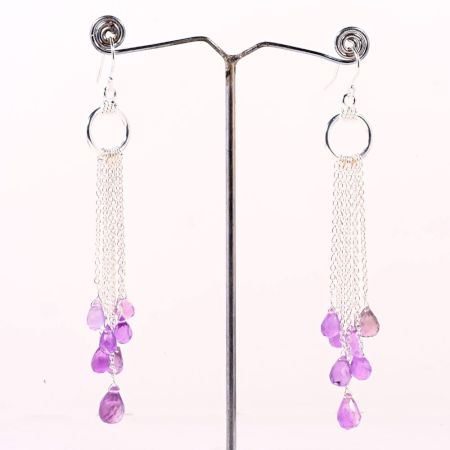 Silver Plated Brass Drop Dangle Earrings with Amethyst Gemstone